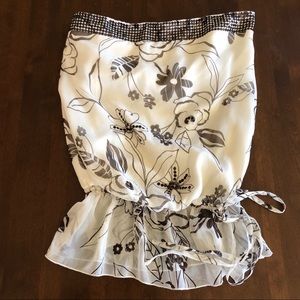 Bebe black and white floral strapless top